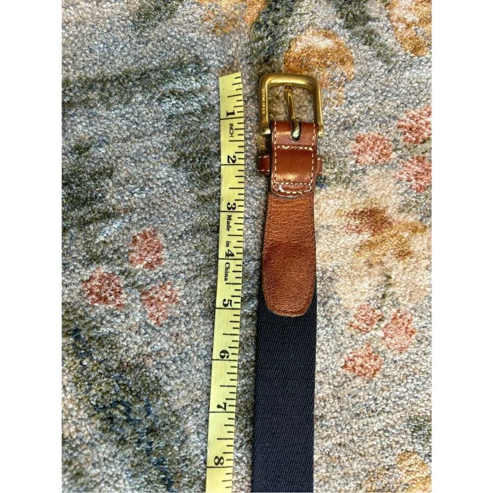 Vintage‎ Lands' End USA Made Black Canvas Belt Leather Solid Brass 38